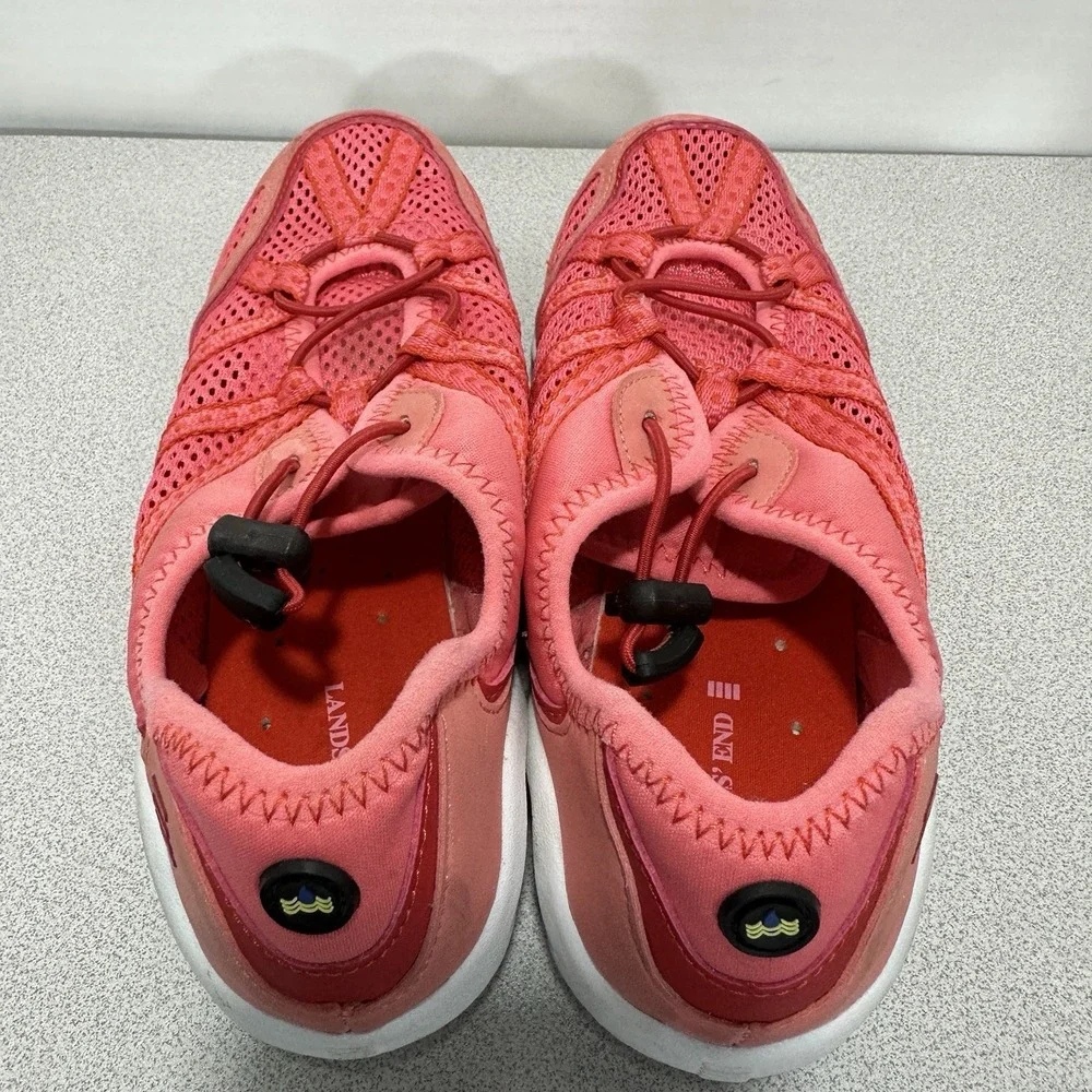 LANDS END Womens 7B Water Sport Mesh Slip-on Sneakers Pink Bungee‎ Drawstring